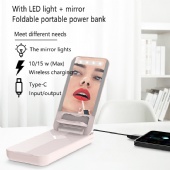 New foldable wireless charge with 10000 mah light mirror power pack 15W quick charge portable power supply